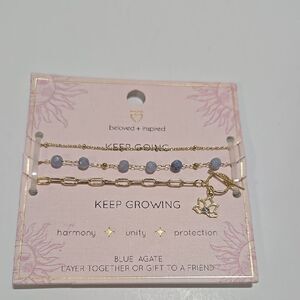 Blue Agate Charm Bracelet Set